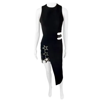 Pre-owned Anthony Vaccarello F/w 2015 Runway Star Embellishedcutout Asymmetric Black Dress