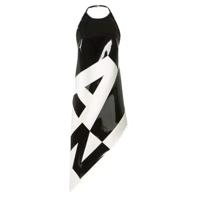 Pre-owned Anthony Vaccarello New  Asymmetrical Coated Crepe Dress Fr 36 In Black