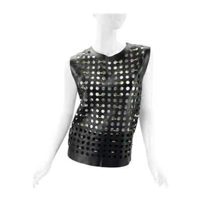 Pre-owned Anthony Vaccarello New Versus Versace X  Leather Perforated Embellished Top It 40 In Black