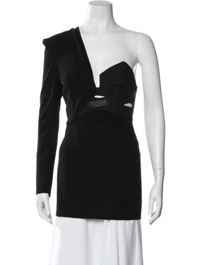 Pre-owned Anthony Vaccarello One-shoulder Long Sleeve Top In Black