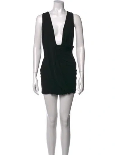 Pre-owned Anthony Vaccarello Plunge Neckline Mini Dress In Black