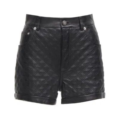 Pre-owned Anthony Vaccarello Saint Laurent 100% Lambskin Leather Black Quilted High Waisted Shorts Fr36 S