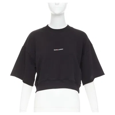 Pre-owned Anthony Vaccarello Saint Laurent 2016 Black Cotton Vintage Logo Cropped Boxy Sweatshirt Xs