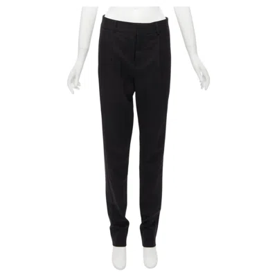 Pre-owned Anthony Vaccarello Saint Laurent 2017 Black 100% Virgin Wool Minimal Pleat Straight Trousers Fr36 S
