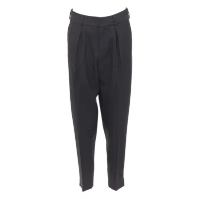 Pre-owned Anthony Vaccarello Saint Laurent 2017 Black Wool Pleat Front Tapered Silk Lined Trousers Fr36 S