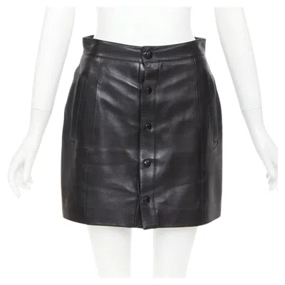 Pre-owned Anthony Vaccarello Saint Laurent 2018 Black Lambskin Leather Snap Button Mini Skirt Fr38 M