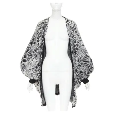 Pre-owned Anthony Vaccarello Saint Laurent 2019 Black White Brushed Wool Jacquard Cocoon Cardigan Xs