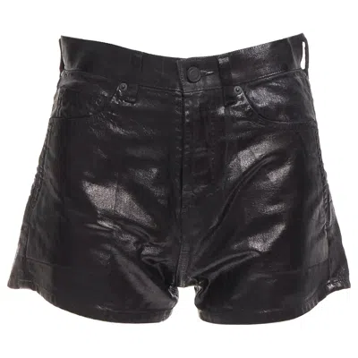 Pre-owned Anthony Vaccarello Saint Laurent 2020 Black Coated Cotton High Waisted Wide Leg Shorts 26"