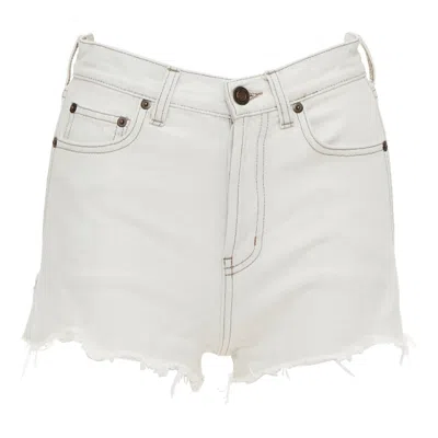 Pre-owned Anthony Vaccarello Saint Laurent 2021 Light Grey Washed Cotton Distressed Mini Shorts 25" In Gray