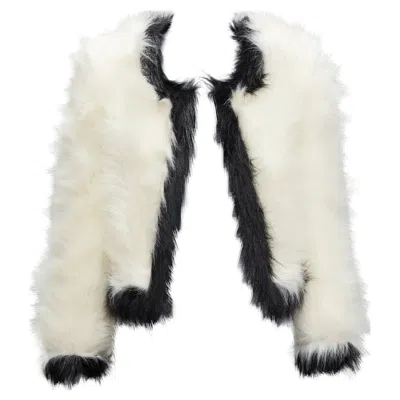Pre-owned Anthony Vaccarello Saint Laurent 2021 Runway Cream Black Faux Fur Cropped Jacket Fr34 Xs In White