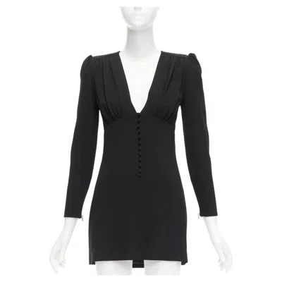 Pre-owned Anthony Vaccarello Saint Laurent 2022 Black Deep V Neck Wrapped Buttons Mini Dress Fr34 Xs