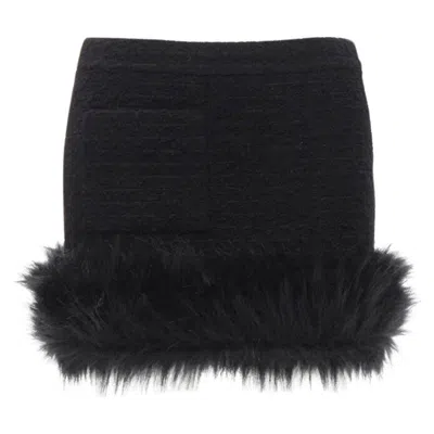 Pre-owned Anthony Vaccarello Saint Laurent 2022 Black Tweed Faux Fur Trimmed Mini Skirt Fr34 Xs