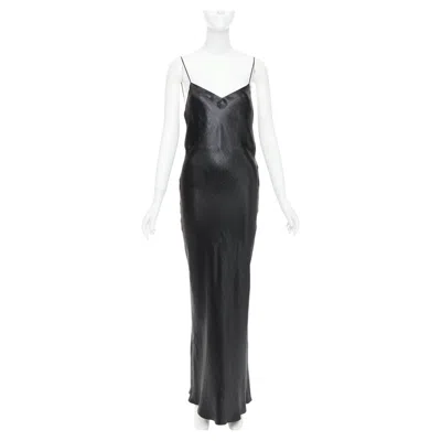 Pre-owned Anthony Vaccarello Saint Laurent 2023 Runway Iridescent Satin Plunge Neck Cowl Back Dress Fr38 M In Black