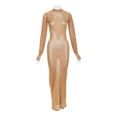 Pre-owned Anthony Vaccarello Saint Laurent  2022 Brown Crew Neck Semi Sheer Maxi Dress S