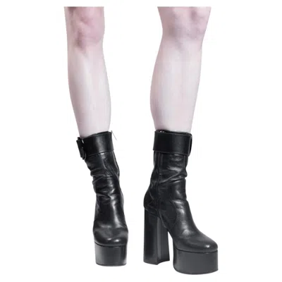 Pre-owned Anthony Vaccarello Saint Laurent Black Lambskin "billy" Platform Boots By