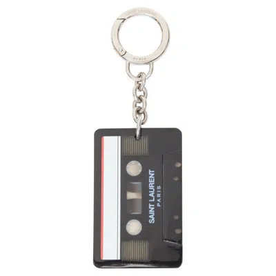 Pre-owned Anthony Vaccarello Saint Laurent Cassette Tape Black Plexi Brass Logo Keyring Bag Charm Pendant
