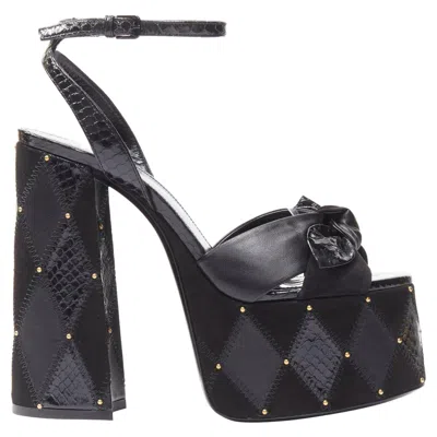 Pre-owned Anthony Vaccarello Saint Laurent Paige 85 Runway Black Patchwork Stud Platform Sandals Eu37