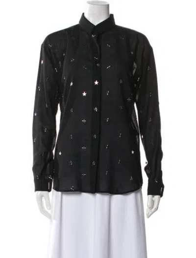 Pre-owned Anthony Vaccarello Virgin Wool Printed Blouse In Black