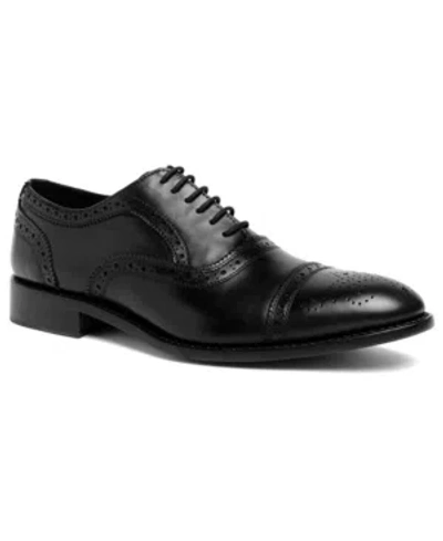 Anthony Veer Men's Ford Quarter Brogue Oxford Leather Sole Lace-up Dress Shoe In Black