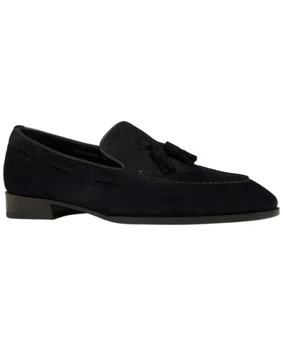 Anthony Veer Men's Napoli Suede Penny Tassel Loafer In Black Velvet Noir Suede