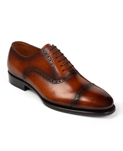 Anthony Veer Men's Windsor Broque Cap Toe Leather Oxford Dress Shoes In Vintage Amber Tan