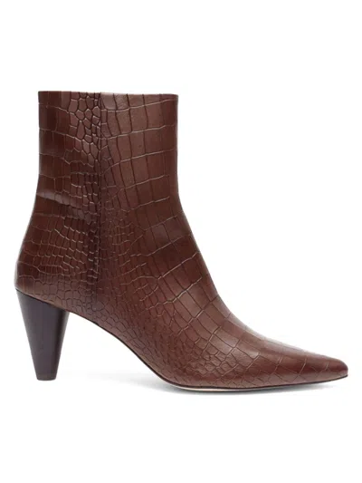 Anthony Veer Women's Cora Croc-embossed Leather Heel Zip Boots In Walnut