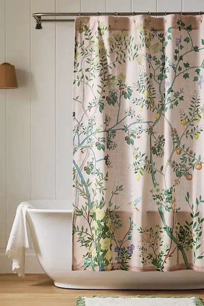 Anthropologie 100% Cotton Slub Printed Shower Curtain Collection In Multi