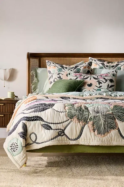 Anthropologie 100% Cotton Voile Printed Quilted Bedspread Collection In Multi