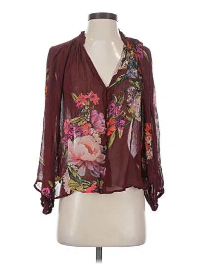 Pre-owned Anthropologie 3/4 Sleeve Blouse In Burgundy