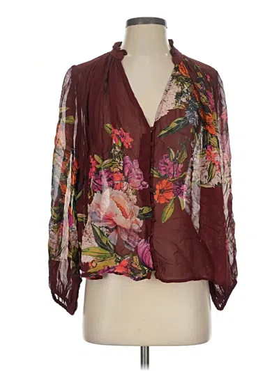 Pre-owned Anthropologie 3/4 Sleeve Blouse In Burgundy