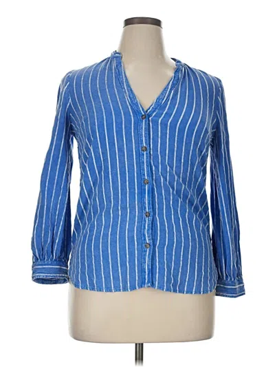 Pre-owned Anthropologie 3/4 Sleeve Button Down Shirt In Blue