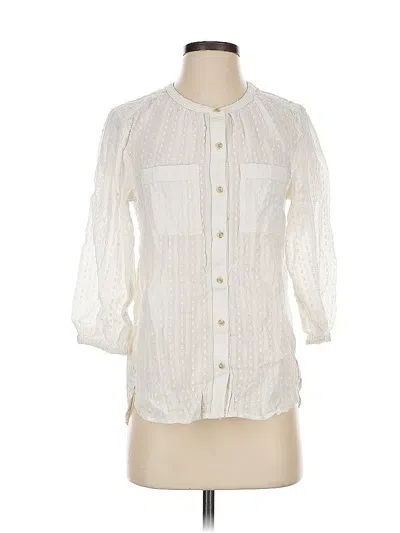 Pre-owned Anthropologie 3/4 Sleeve Button Down Shirt In White