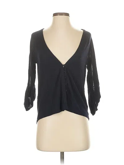 Pre-owned Anthropologie 3/4 Sleeve Top Blue Plunge Neckline Tops