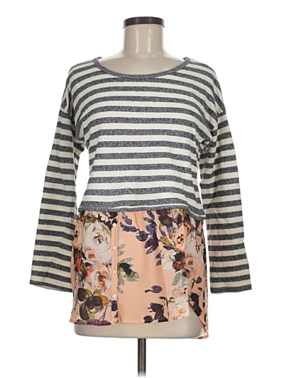 Pre-owned Anthropologie 3/4 Sleeve Top Gray Boatneck Tops