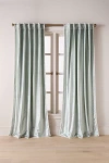 Anthropologie Adelina Piped Velvet Woven Curtain In Green