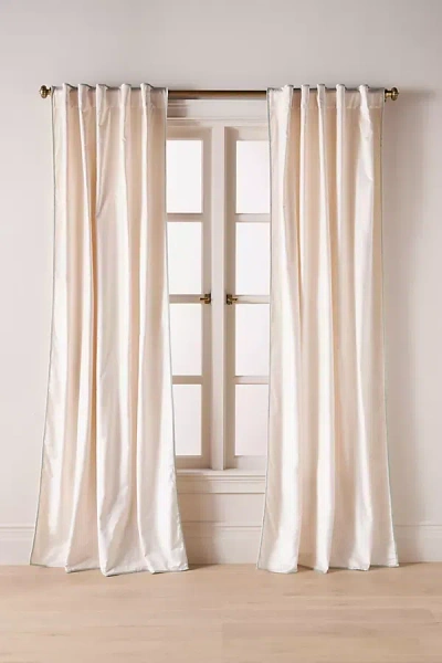 Anthropologie Adelina Piped Velvet Woven Curtain In Neutral
