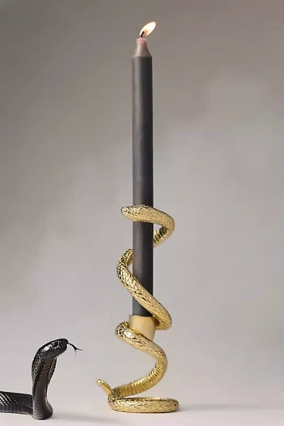 Anthropologie Adelle Snake Taper Candle Holder In Black