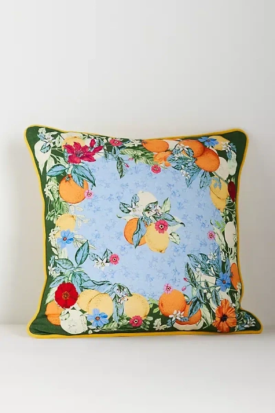 Anthropologie Adelyn Linen Printed Floral Pillow In Blue