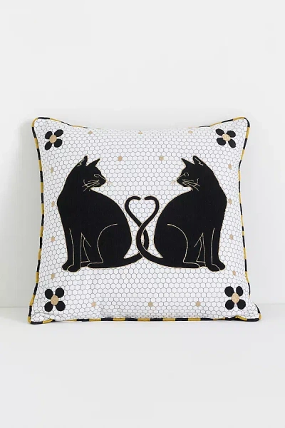 Anthropologie Agatha Embroidered Black Cat Indoor/outdoor Cushion