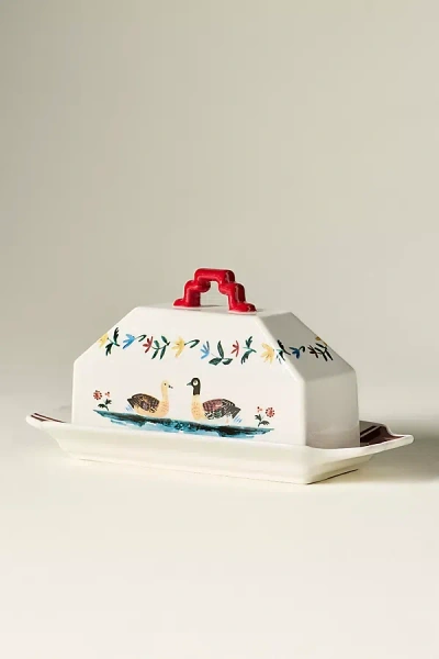 Anthropologie Alana Stoneware Duck Butter Dish In Multi