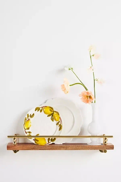 Anthropologie Aldina Acacia Wood & Brass Plate & Spice Rack In Brown