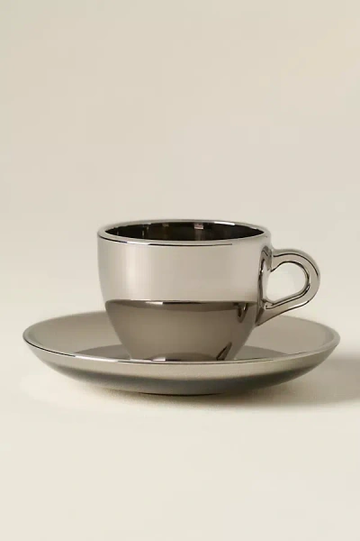 Anthropologie Alice Glass Chrome Espresso Cup & Saucer In Gray