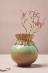 Anthropologie Alina Rattan Woven Ombre Clay Vase