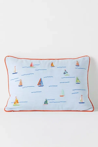 Anthropologie Alma Cotton Embroidered Beach Pillow In Blue