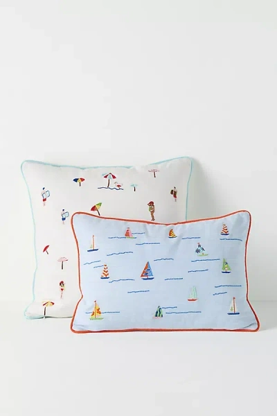 Anthropologie Alma Cotton Embroidered Beach Pillow In Blue