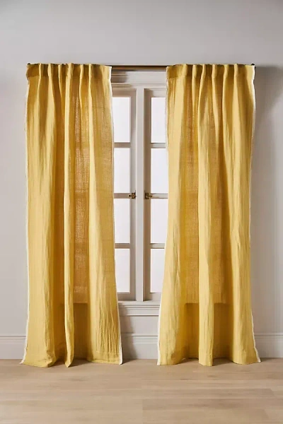 Anthropologie Amande Linen Cotton Blend Curtain In Yellow