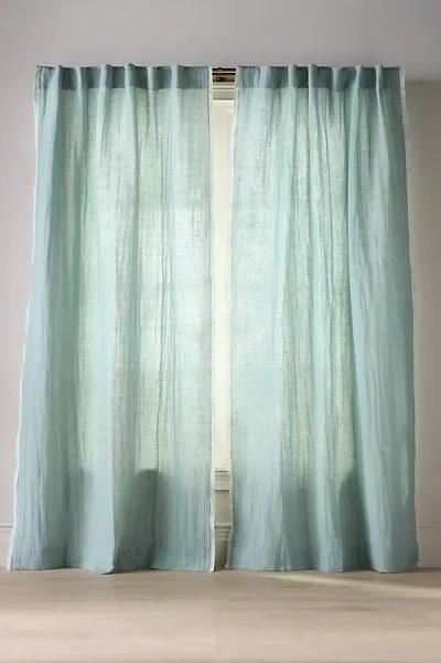 Anthropologie Amande Linen Cotton Blend Curtain In Green