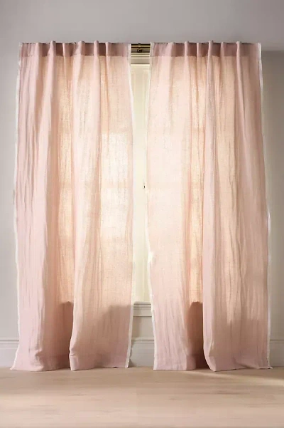 Anthropologie Amande Linen Cotton Curtain With Striped Trim In Pink
