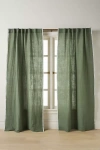 Anthropologie Amande Linen Cotton Curtain With Striped Trim In Green