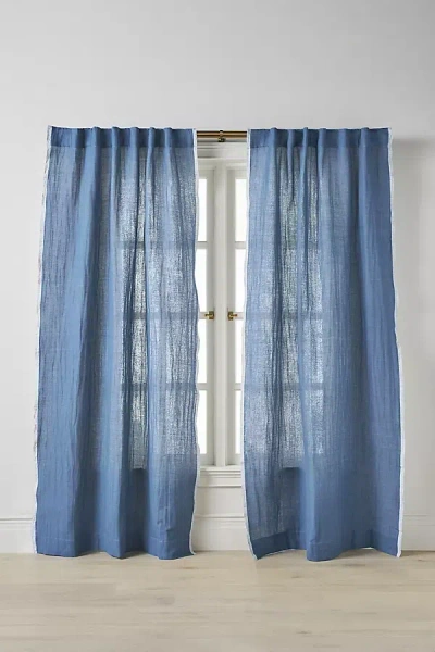 Anthropologie Amande Linen Cotton Curtain With Striped Trim In Blue
